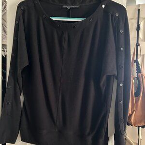 WHBM Button Sleeve/Collar Top, Black, XS